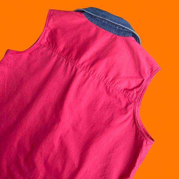 90's vintage pink 100% cotton denim collared sleeveless button up shirt LARGE - Picture 5 of 7